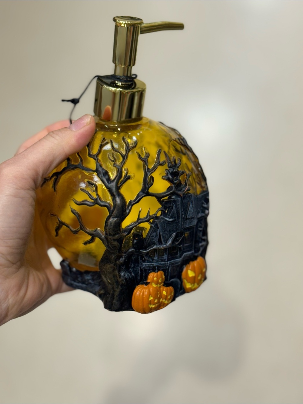 Halloween Pump-Top Soap Dispenser in Amber and Black - Picture 2 of 2
